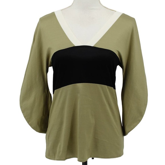 Zero + Maria Cornejo Size 8 Color Block Top Blouse Green Black White Batwing - Picture 1 of 6